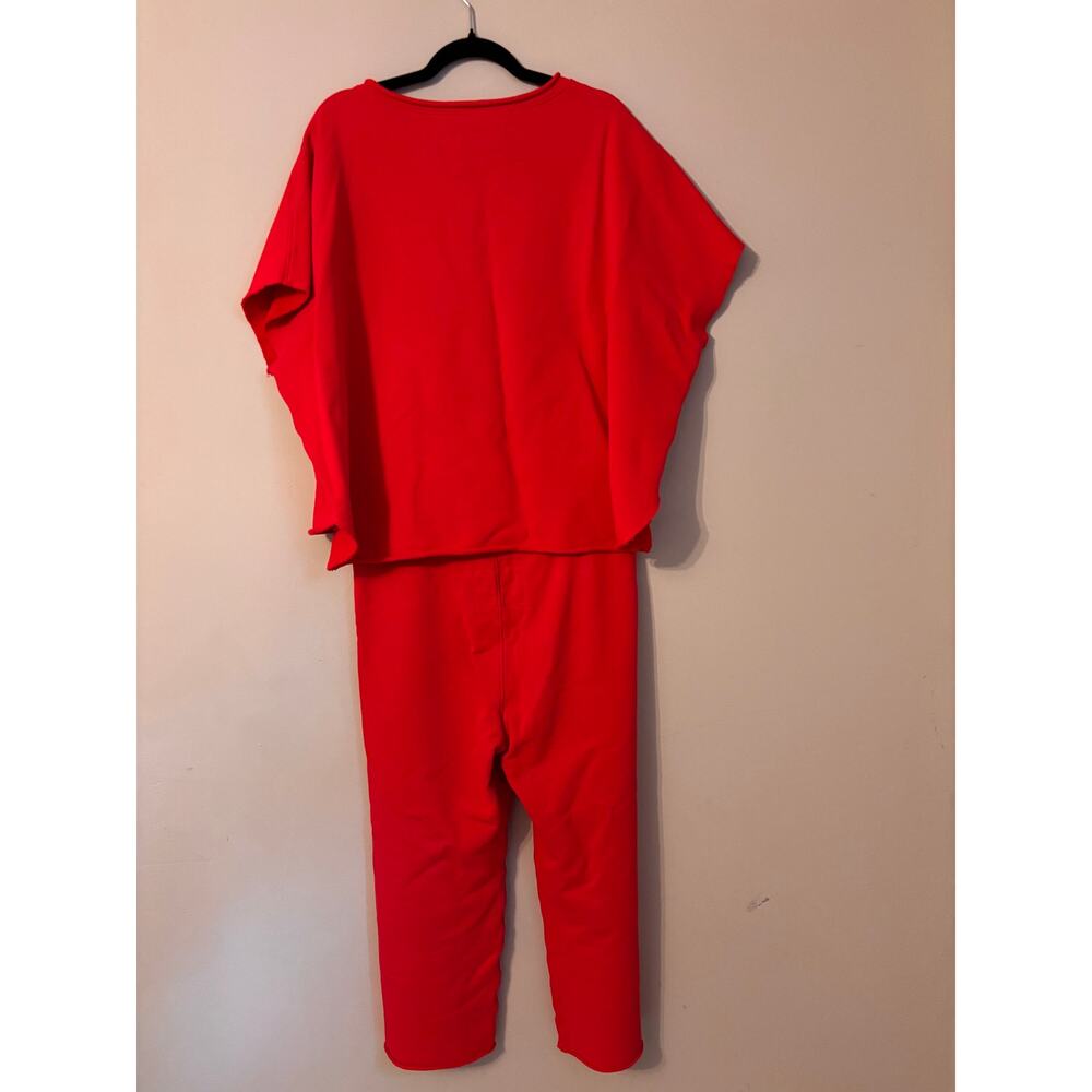 Frank & Eileen Cherry Red Sweat Set M OS Cropped Top Pants Raw Hem Oversized - Picture 6 of 12
